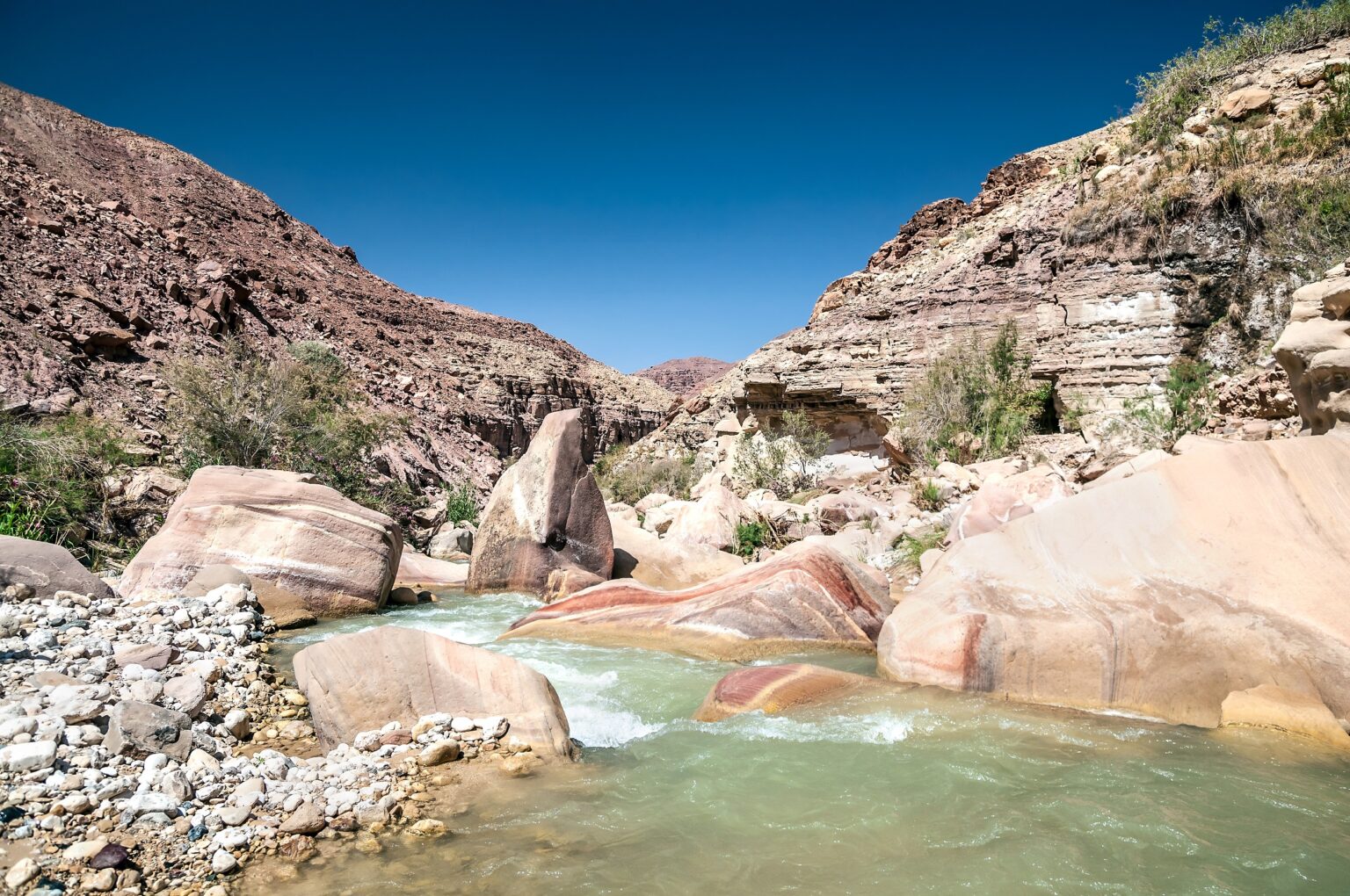 Landscape,Of,Flowing,Water,Of,Creek,In,Wadi,Hasa,,Jordan